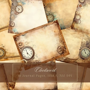 Steampunk Clocks Printable Junk Journal Pages Vintage Grunge Paper Rustic Digital Paper Printable Shabby Pages Vintage Blank Journal Page