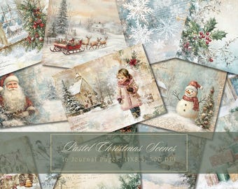 Kit diario natalizio Stamperia Junk Journal Pastello Vintage Ephemera Inverno Carta digitale Scrapbooking Shabby Chic Fogli di collage acquerello sbiadito