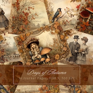 Kit de journal vintage automne automne techniques mixtes feuilles sèches feuilles de collage champignon victorien papier numérique Scrapbooking shabby Chic éphémères