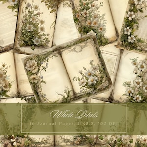 Weiße Blume Junk Journal Kit Blumen Doppel-Journal Seiten Garten Digitales Papier Scrapbooking Blumenstrauß Shabby Seiten Blumen altes Buch Printable
