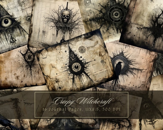 Gothic Junk Journal Kit Dark Magic Vintage Ephemera Grimoire Skull Digital Paper for Scrapbooking Dark Fantasy Collage Sheets Halloween Page