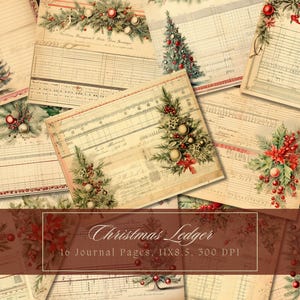 Kit diario di Natale con albero di Natale, diario di registro invernale vintage, stella di Natale, carta digitale, scrapbooking, vintage, stampabile, pagine vuote shabby