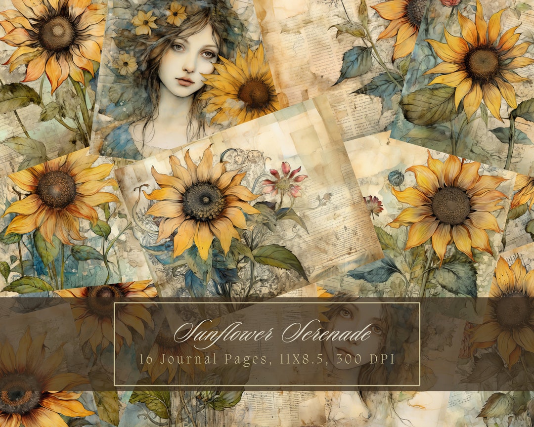 Sunflower Junk Journal Kit Vintage Ephemera Journal Sunflowers Digital ...