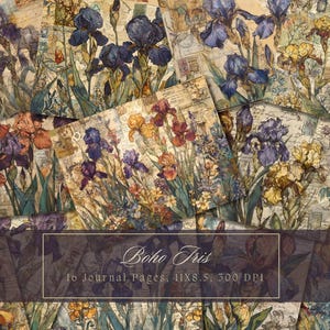 Iris Junk Journal Kit Vintage Floral Beautiful Journal Digital Paper for Scrapbooking Grunge Printable Shabby Pages Instant Download