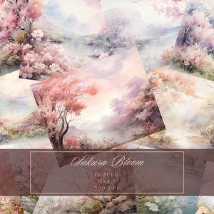 Aquarell Sakura Junk Journal Papier Kirschblüten Hintergrund Journal Seiten druckbare Junk Journal Kit Bäume digitales Papier für Scrapbooking