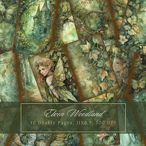 Elven Woodland Junk Journal Kit Magischer Wald Elf Doppelseiten Fairy Tree Digitales Papier Scrapbooking Aquarell Fantasy Collage Printable