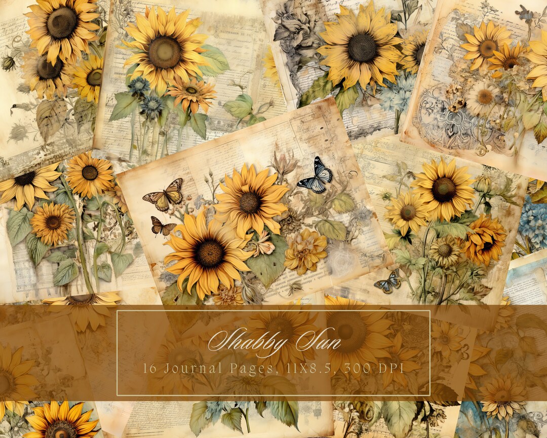 Sunflower Junk Journal Kit Vintage Floral Journal Sunflowers Digital ...