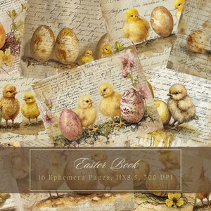Kit de journal indésirable poussins de Pâques oeufs de Pâques vintage lapin éphémères journal papier numérique pour scrapbooking poulet aquarelle pages imprimables