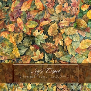 Kit diario spazzatura foglia acquerello Foglie verdi Autunno Bellissimo diario Carta digitale per Scrapbooking Pagine stampabili autunnali Diario da giardino