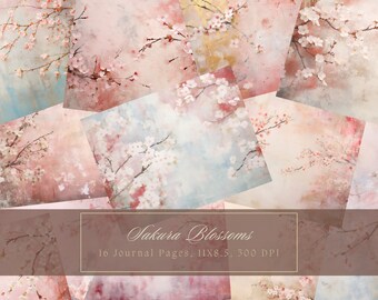 Sakura Blossom Junk Journal Kit Diario vintage Carta digitale floreale per Scrapbooking Fiori rosa Pagine stampabili Grunge Shabby Chic