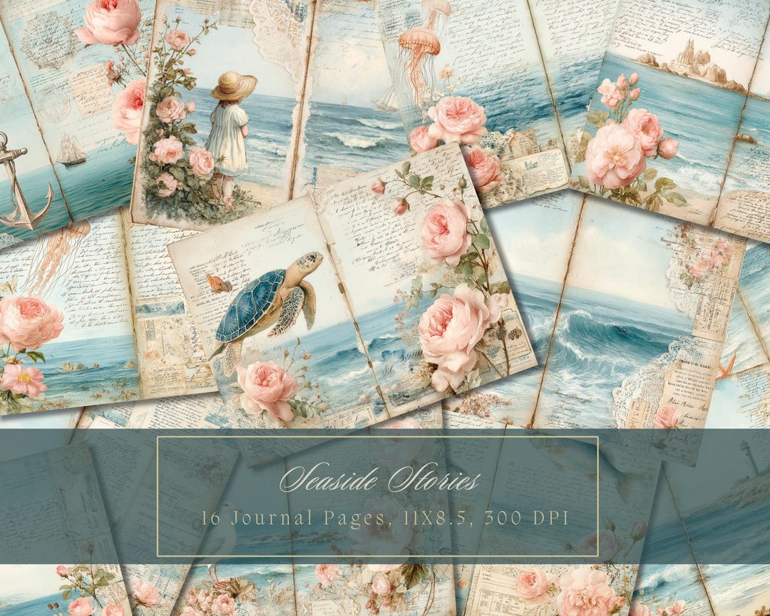 Vintage Beach Junk Journal Kit Seascape Background Coastal Digital ...
