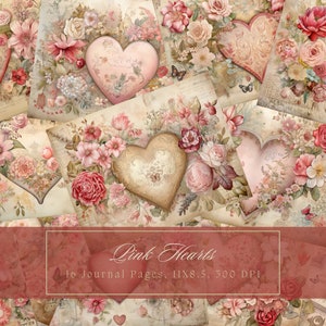 Blumen Herzen Junk Journal Kit Vintage Liebesbrief Digitales Papier für Scrapbooking Vintage Valentine Blumen Ephemera Schmetterling Journal Seite