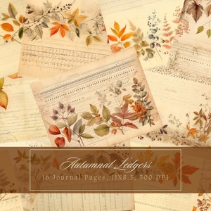 Kit diario spazzatura autunnale Diario registro foglie secche vintage Ispirato all'autunno Carta digitale Scrapbooking Foglie Pagine vuote shabby stampabili vintage