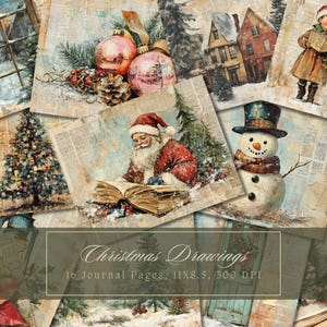 Kit di diario di Natale con acquerello, Babbo Natale, effimeri vintage, pupazzo di neve, carta digitale, scrapbooking, pagine stampabili, fogli di collage di Natale