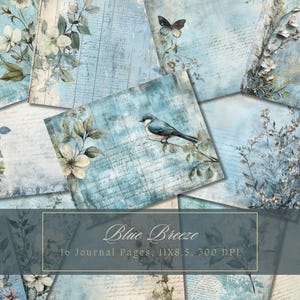 Kit de carnet de notes floral bleu belles fleurs papier numérique Scrapbooking imprimable fleurs en papier vintage pages de carnet shabby chic éphémères