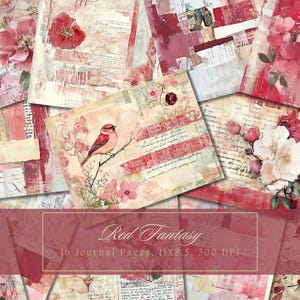 Red Collage Junk Journal Kit Floral Digital Paper Texture Grunge Sheets Scrapbooking Vintage Ephemera Shabby Pages Journal Instant Download