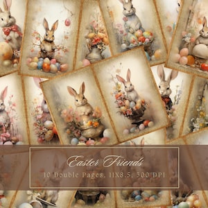 Kit de journal indésirable lapins de Pâques oeufs de Pâques journal éphémère lapin vintage papier numérique pour scrapbooking lapin aquarelle pages imprimables