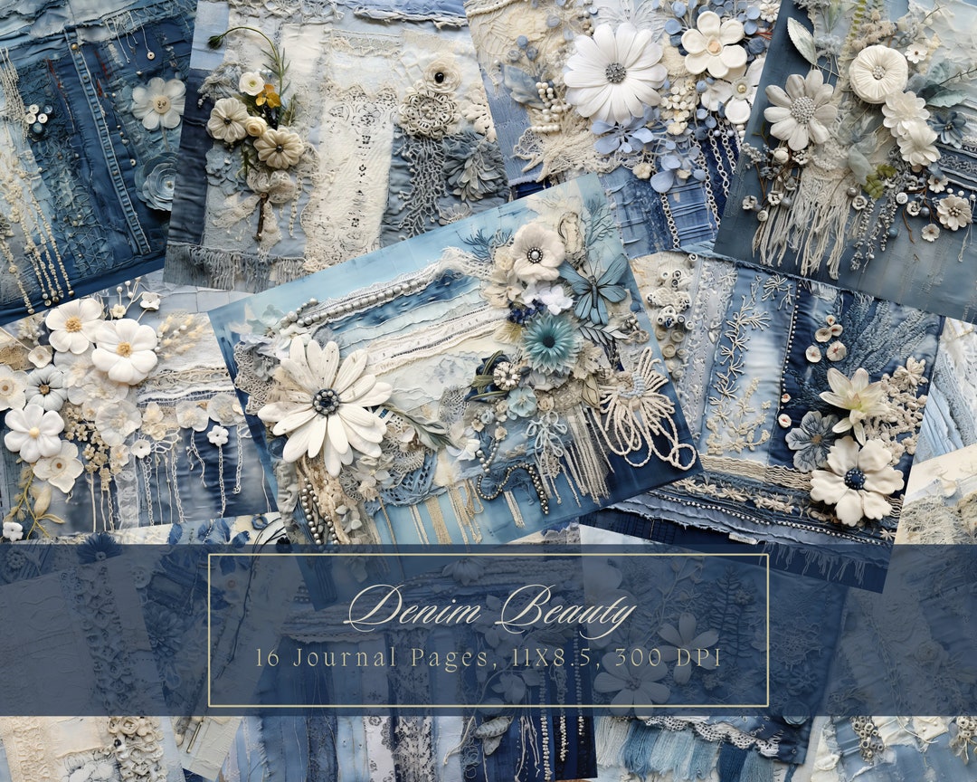 Denim Junk Journal Kit Textile Mix Collage Sheets Patchwork Digital ...