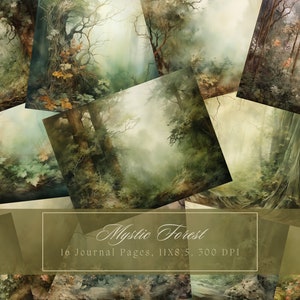 Mystic Forest druckbare Junk Journal Seiten Bäume Hintergrund leere Journal Seite Grunge druckbare Junk Journal Kit digitales Papier Scrapbooking