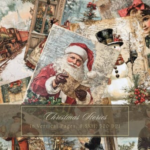 Victorian Christmas Junk Journal Kit Winter Vintage Ephemera Watercolor Digital Paper Scrapbooking Printable Shabby Page Collage Shabby Chic