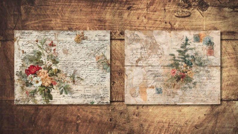 Floraljunk Journal Kit Floral Double Vintage Pages Flower Digital Paper ...