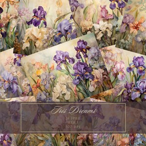 Iris Botanical Junk Journal Kit Bella carta digitale floreale Scrapbooking Carta stampabile Ephemera Journal Pagine Download istantaneo
