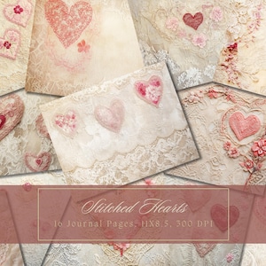 Herzen und Spitze Junk-Journal Kit Vintage Liebesbrief Digitales Papier Scrapbooking Vintage Valentine Blumen Ephemera Shabby Chic Journal Seite