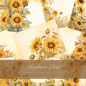 Zonnebloem Junk Journal Kit Vintage Ephemera Journal Zonnebloemen Digitaal Papier voor Scrapbooking Bloemen Afdrukbare Lege Pagina's Instant Download
