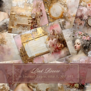 Rose Rococo Junk Journal Kit Shabby Gold Antique Paper Texture Grunge Paper Scrapbooking vintage Ephemera Shabby Chic Journal Floral Boho