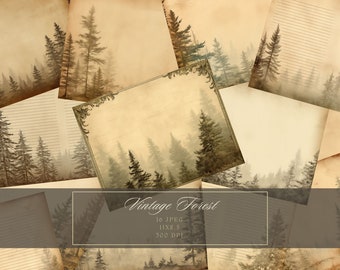 Vintage Forest Printable Junk Journal Pages Grunge Lined Paper Vintage Victorian Stationary Paper Printable Shabby Pages Blank Journal Page