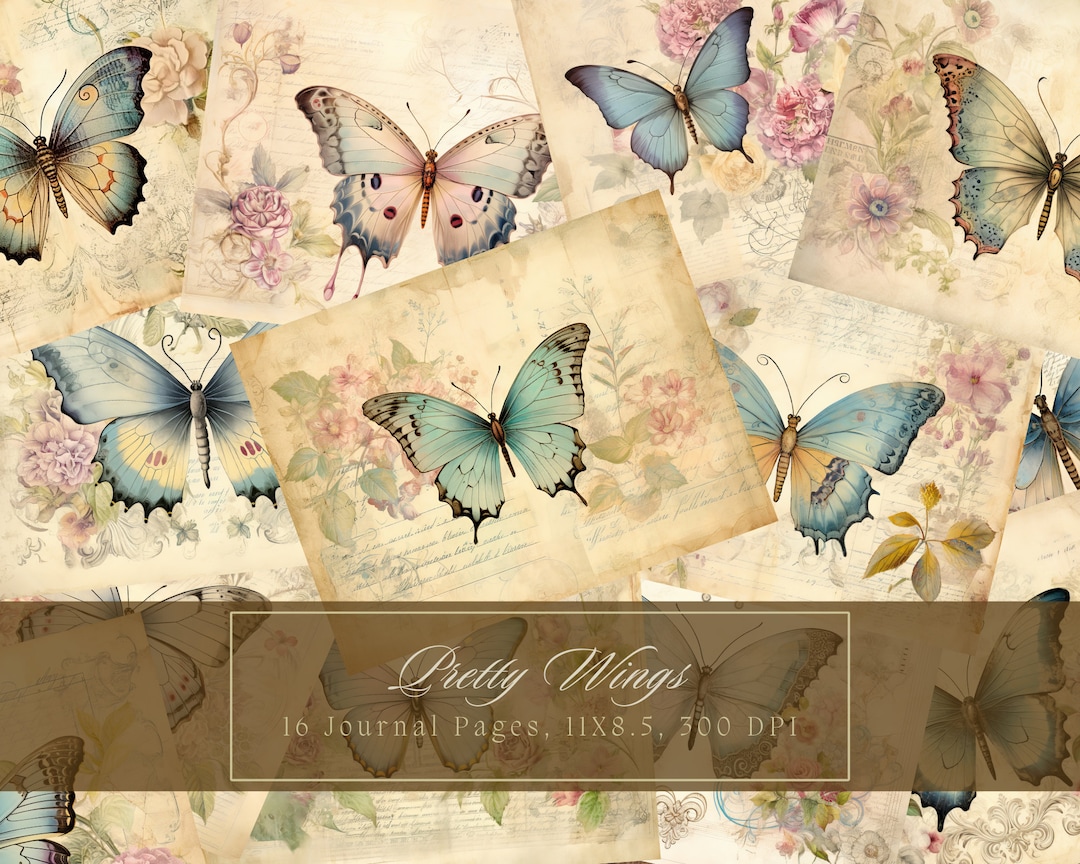 Vintage Butterfly Junk Journal Pages Watercolor Floral Junk Journal Kit ...