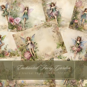 Zestaw dziennika Fairy Junk Strony dziennika Vintage Fairies Kwiaty Scrapbooking Do druku Do druku Strony w złym stanie Natychmiastowe pobieranie Użytek komercyjny