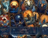Zodiac Sign Junk Journal Kit Astrology Printable Pages Celestial Digital Paper Scrapbooking Night Sky Journal Double Page Vintage Ephemera
