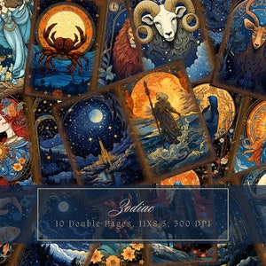 Sternzeichen Junk Journal Kit Astrologie Printable Seiten Celestial Digital Paper Scrapbooking Night Sky Journal Double Page Vintage Ephemera