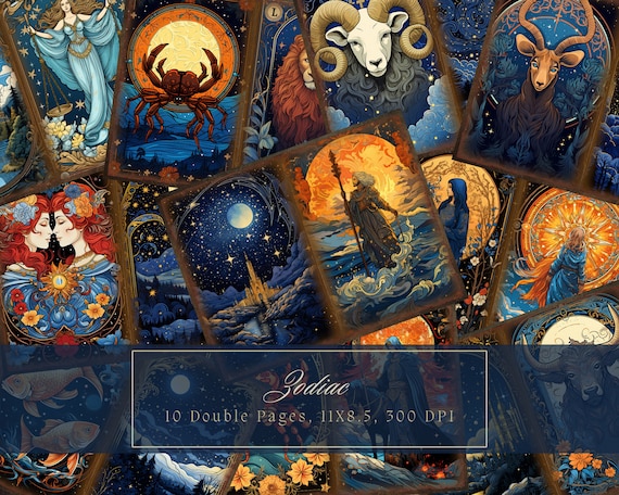 Zodiac Sign Junk Journal Kit Astrology Printable Pages Celestial Digital Paper Scrapbooking Night Sky Journal Double Page Vintage Ephemera