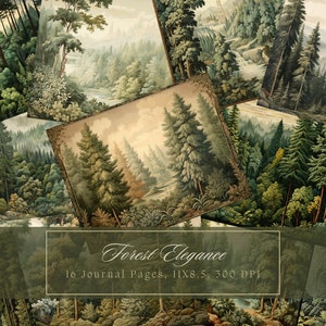 Frühlingswald Junk Journal Papier Grünes Blatt Bäume Hintergrund Natur Journal Seiten Printable Junk Journal Kit Digitales Papier für Scrapbooking