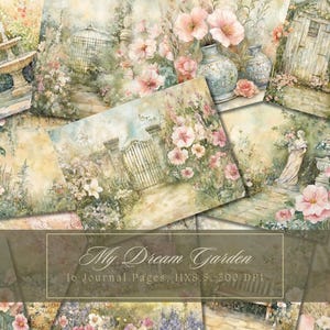 Papier de journal indésirable jardin printanier aquarelle fond botanique pages de journal à imprimer kit de journal indésirable papier numérique pastel Scrapbooking