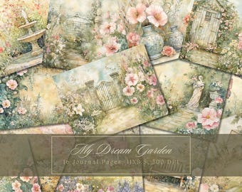 Watercolor Spring Garden Junk Journal Paper Botanical Background Journal Pages Printable Junk Journal Kit Pastel Digital Paper Scrapbooking