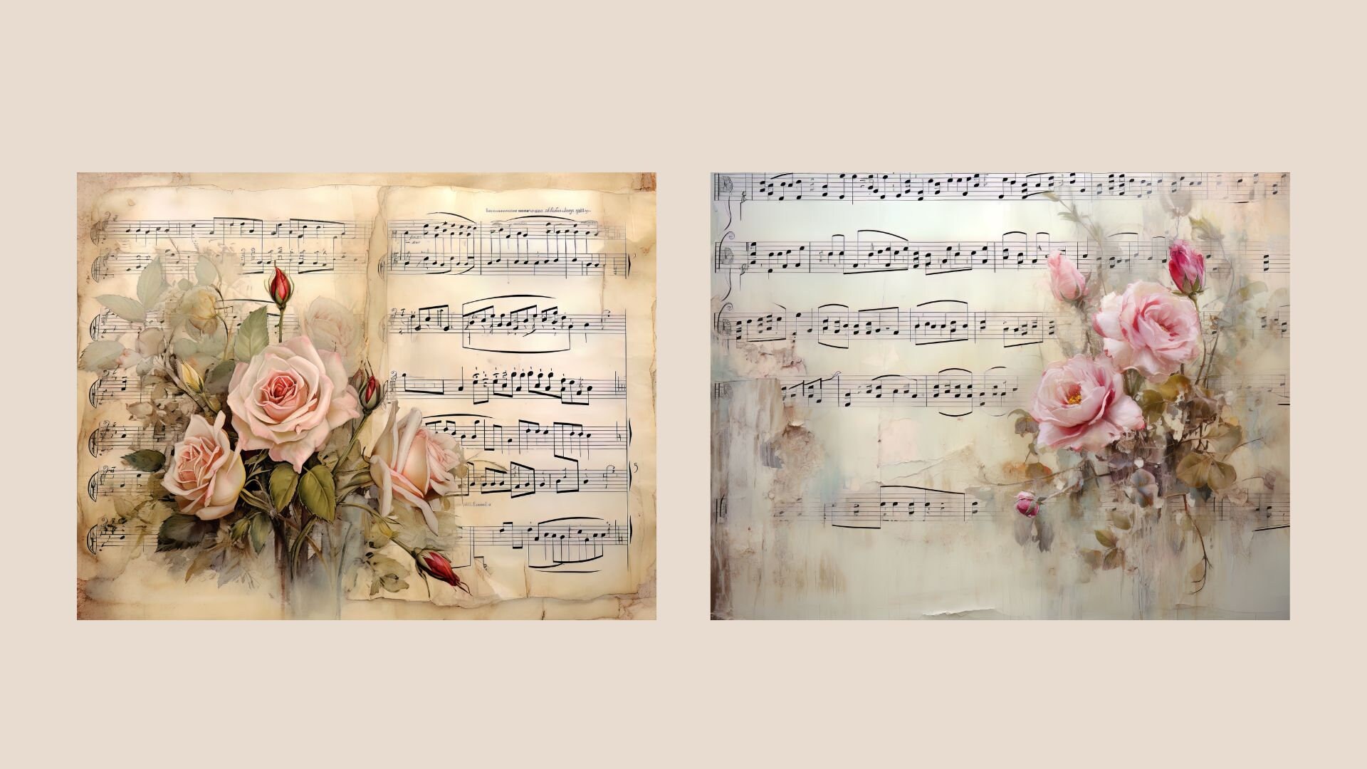 Pink Roses Anmusic Pink Roses and Music Junk Journal Kit Floral Vintage Ephemera Journal ...