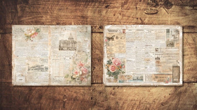 Floraljunk Journal Kit Floral Double Vintage Pages Flower Digital Paper ...