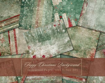 Christmas Junk Journal Kit Snow Background Watercolor Ephemera Journal Digital Paper Scrapbooking Printable Vintage Pages Grunge Shabby Chic
