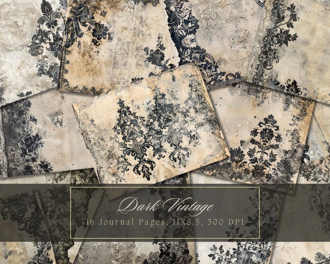 Black Vintage Paper Junk Journal Kit Digital Paper Texture Grunge ...
