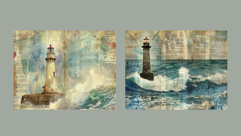 Vintage Lighthouse Junk Journal Kit Shabby Chic Ocean Journal Pages ...