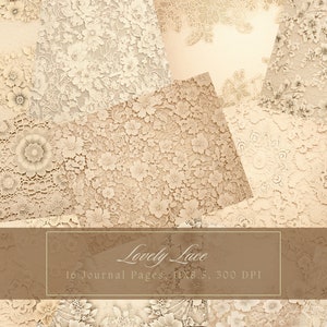 Vintage Lace Junk Journal Kit Shabby Chic Collage Sheets Printable White Flower Digital Paper for Scrapbooking Floral Pages Vintage Ephemera