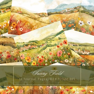 Wildflower campo lixo diário kit verão cidade fundo diário páginas imprimíveis caprichoso papel digital scrapbooking aquarela efêmera
