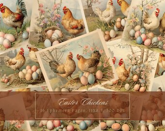 Vintage Easter Junk Journal Kit Easter Egg Vintage Ephemera Chicken Journal Digital Paper Scrapbooking Printable Victorian Pages Shabby Chic