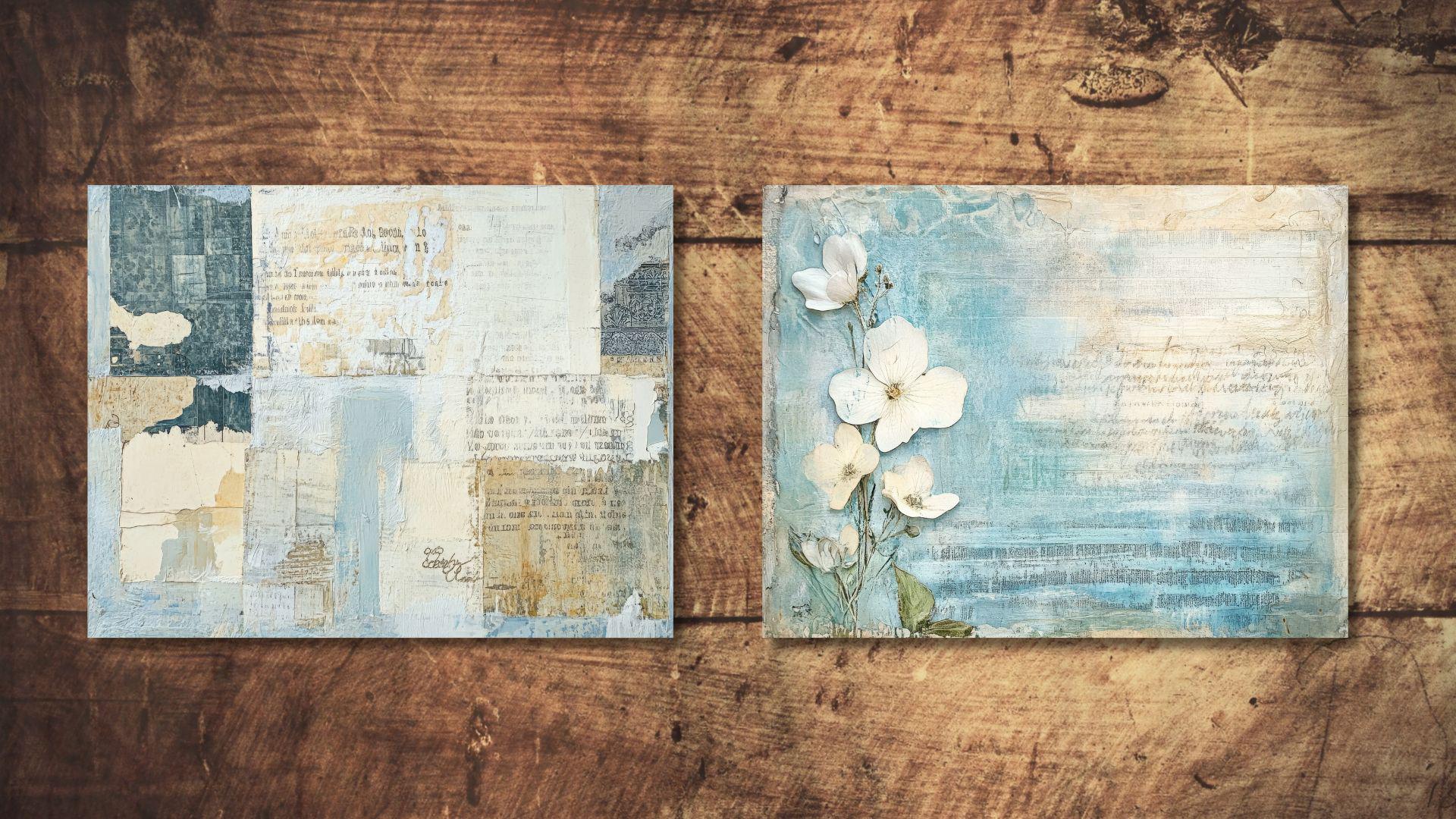 Blue Collage Junk Journal Kit Floral Digital Paper Texture Grunge ...