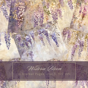 Glicine Junk Journal Kit Vintage Floral Bellissimo diario Carta digitale per Scrapbooking Pagine da giardino stampabili ad acquerello Download istantaneo