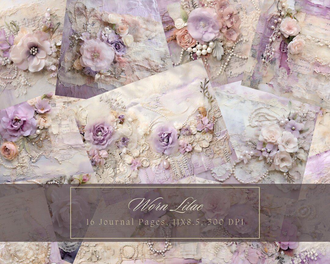 Shabby Chic Junk Journal Kit Lavender Vintage Lace Ephemera Collage ...