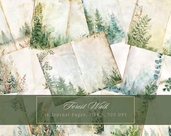 Watercolor Forest Junk Journal Paper Forest Background Journal Pages Printable Junk Journal Kit Trees Digital Paper for Scrapbooking